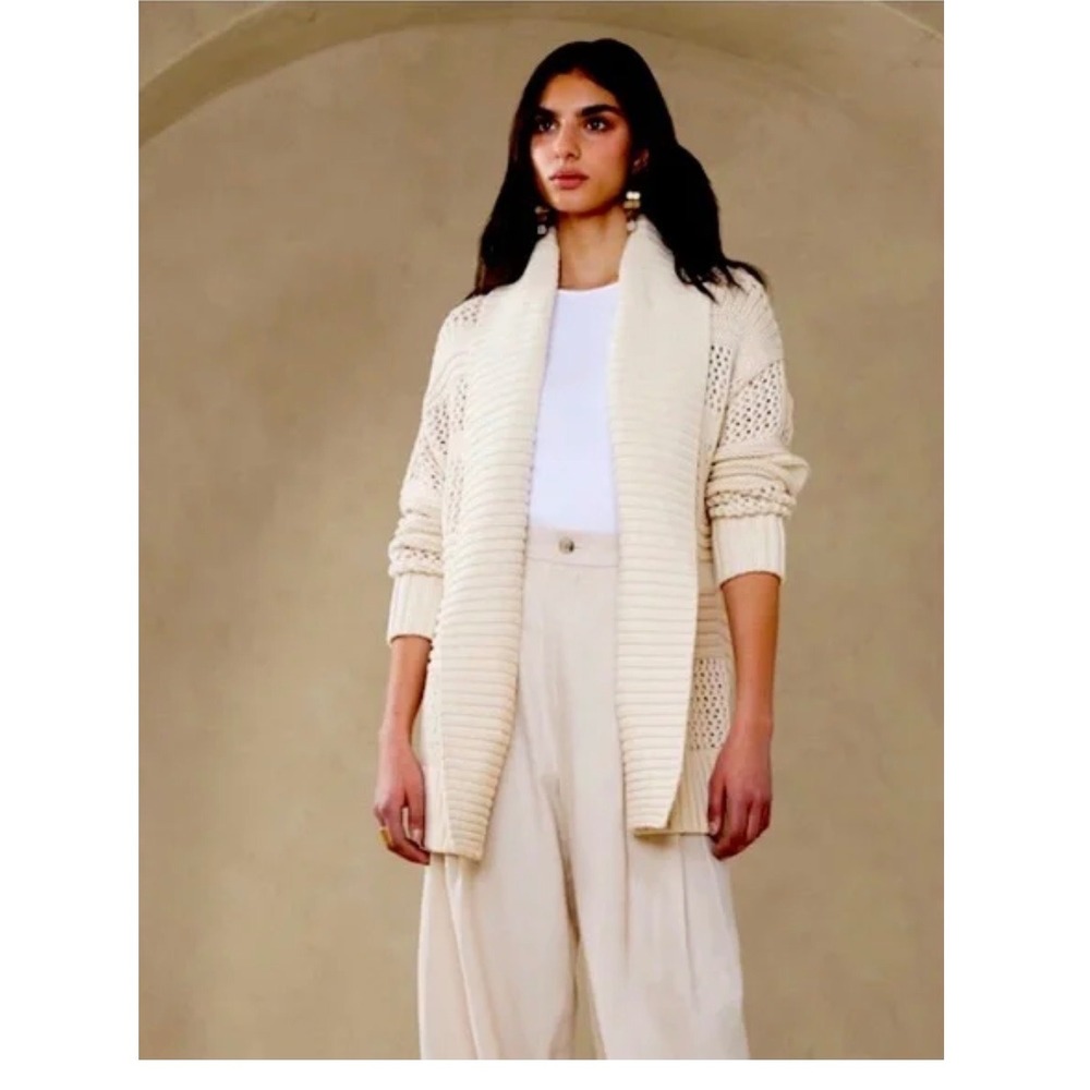 NWT! Banana Republic Transition Cream White Morgan 100% organic Cotton Cardigan